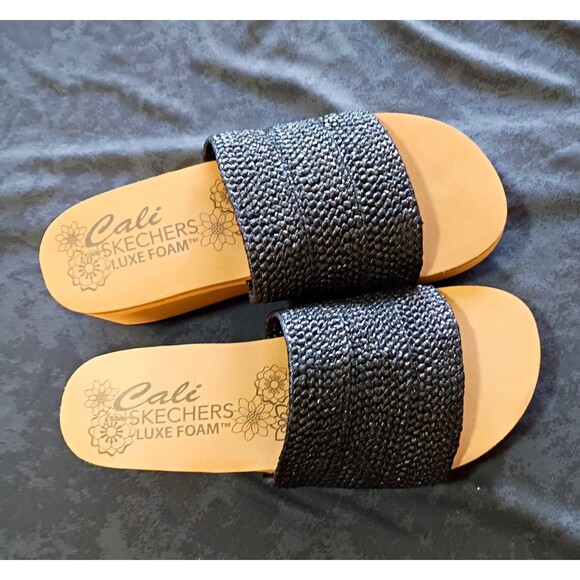 Skechers Shoes - Skechers Cali Women's Slide Sandals Wedge Woven Cushioned Vegan Black US 8